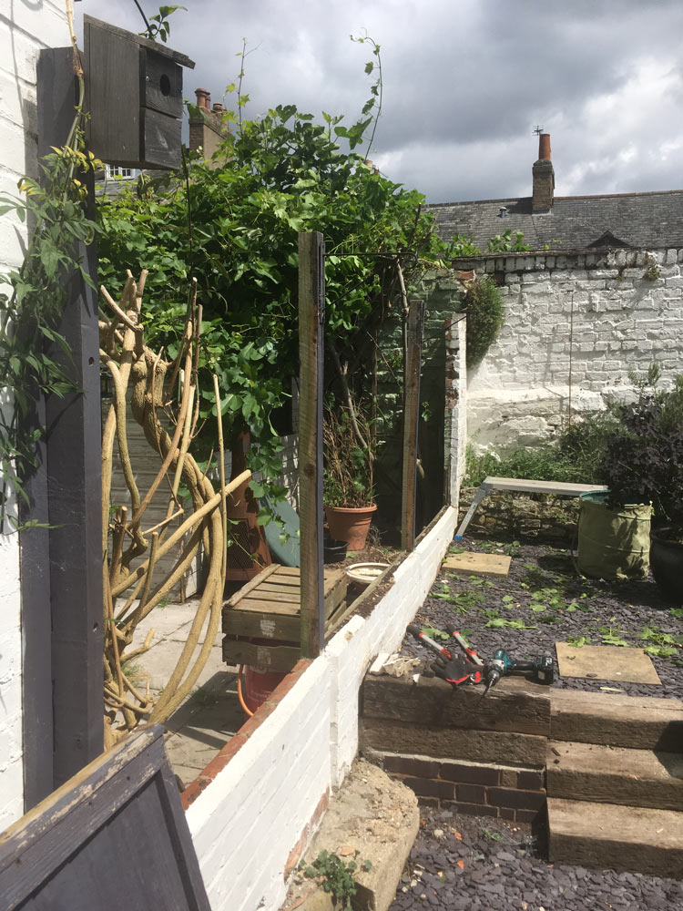 before picture broken fence and steps